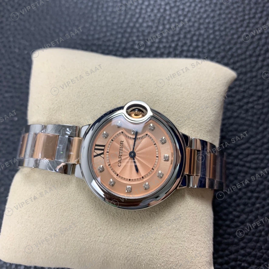 Cartier Ballon Bleu Rose Kadran Celik Rose Kordon Super Clone Eta Eta Saat detay 9