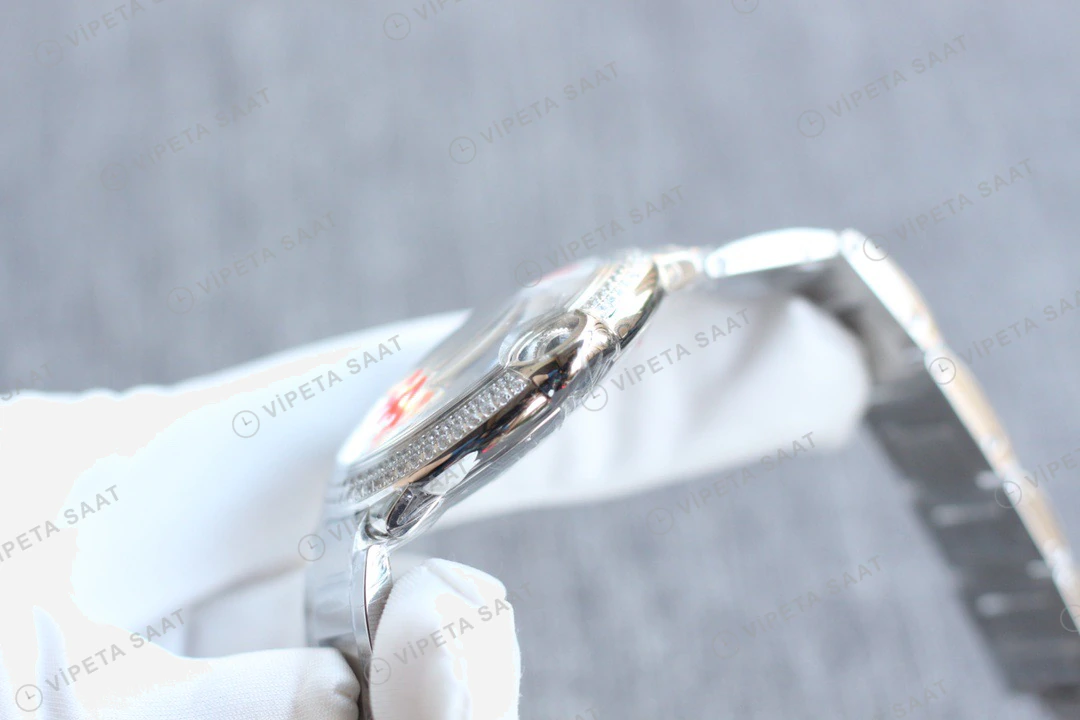 Cartier GMT-Master II Ballon Bleu Gri Kadran Celik Kasa Baget Bezel Celik Kordon Super Clone Eta Eta Saat detay 5