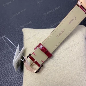 Cartier GMT-Master II Ballon Bleu Rose Kasa Gümüş Kadran Baget Bezel Kirmizi Deri Super Clone Eta Eta Saat karşıdan görünüm