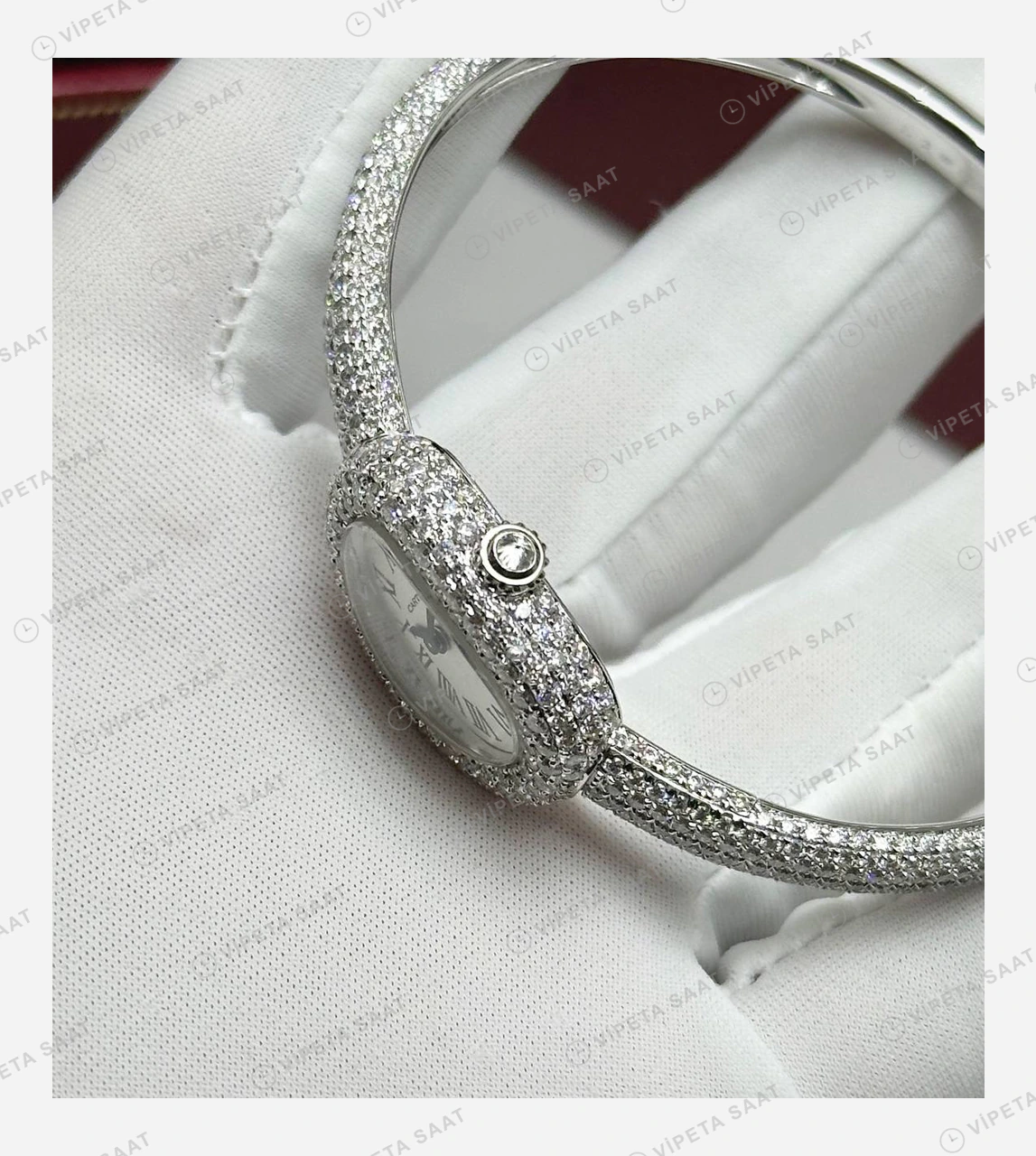 Cartier Lady Elmas Taşlı Deri Roman Super Clone ETA Eta Saat detay 5