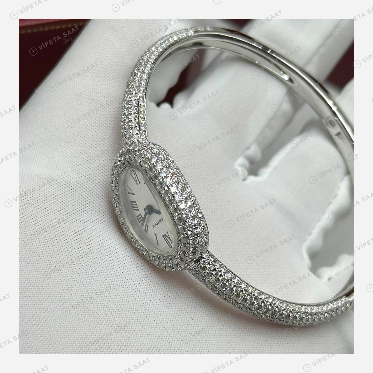 Cartier Lady Elmas Taşlı Deri Roman Super Clone ETA Eta Saat detay 6