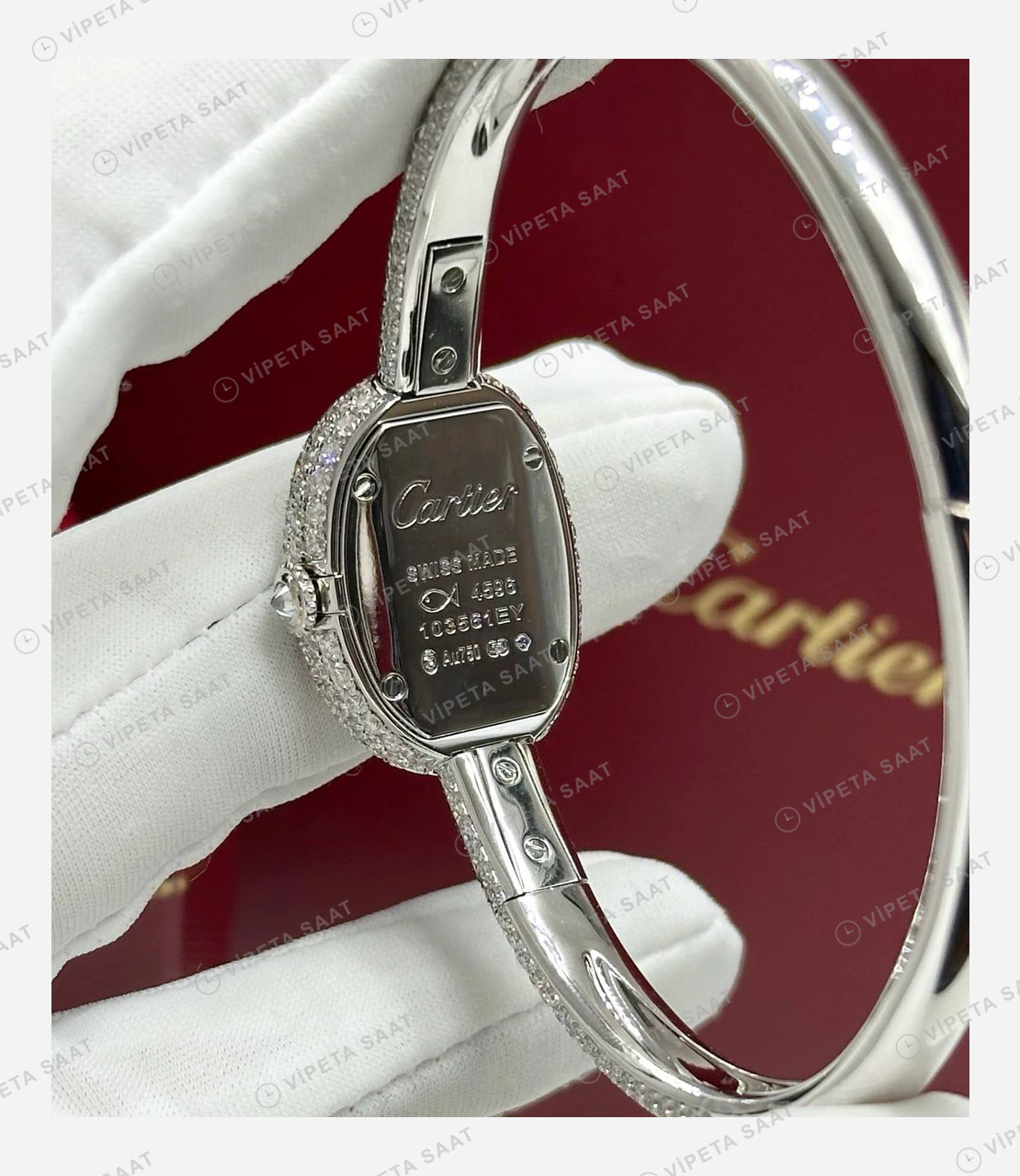 Cartier Lady Elmas Taşlı Deri Roman Super Clone ETA Eta Saat detay 7