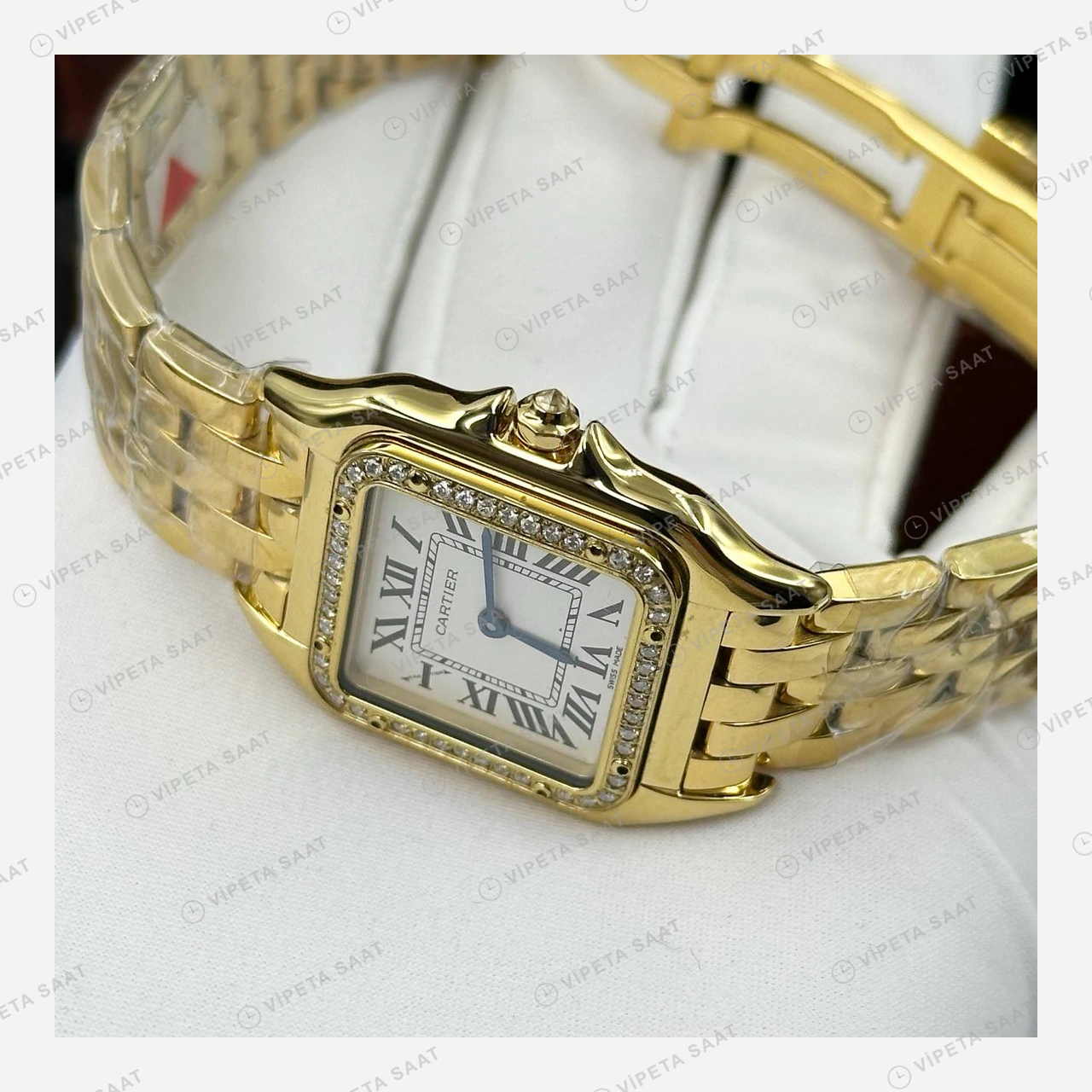 Cartier Panthere Altın Beyaz Kadran Büyük Super Clone ETA Eta Saat detay 3