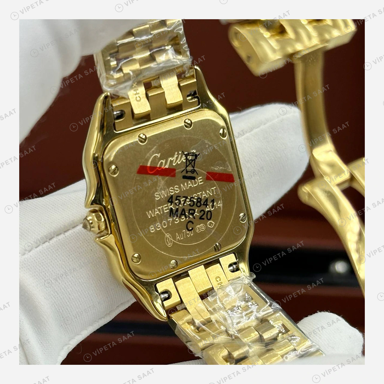 Cartier Panthere Altın Beyaz Kadran Büyük Super Clone ETA Eta Saat detay 5