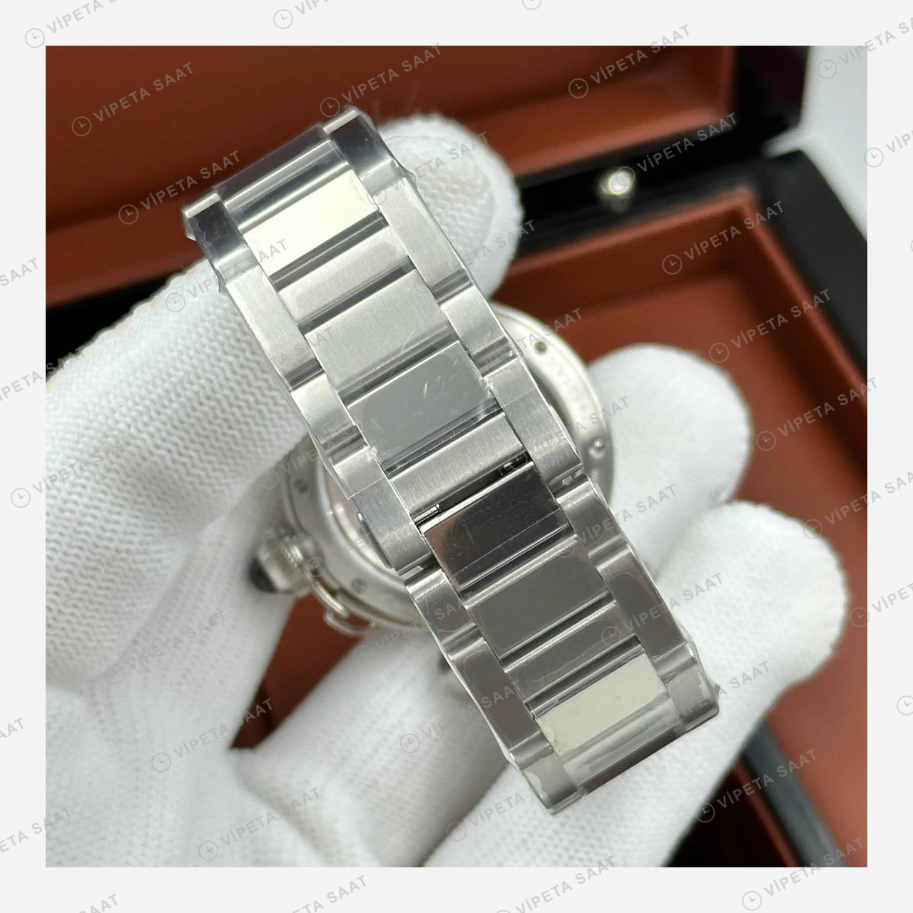 Cartier Pasha Beyaz Elmas Taşlı Çelik Super Clone ETA Eta Saat detay 4