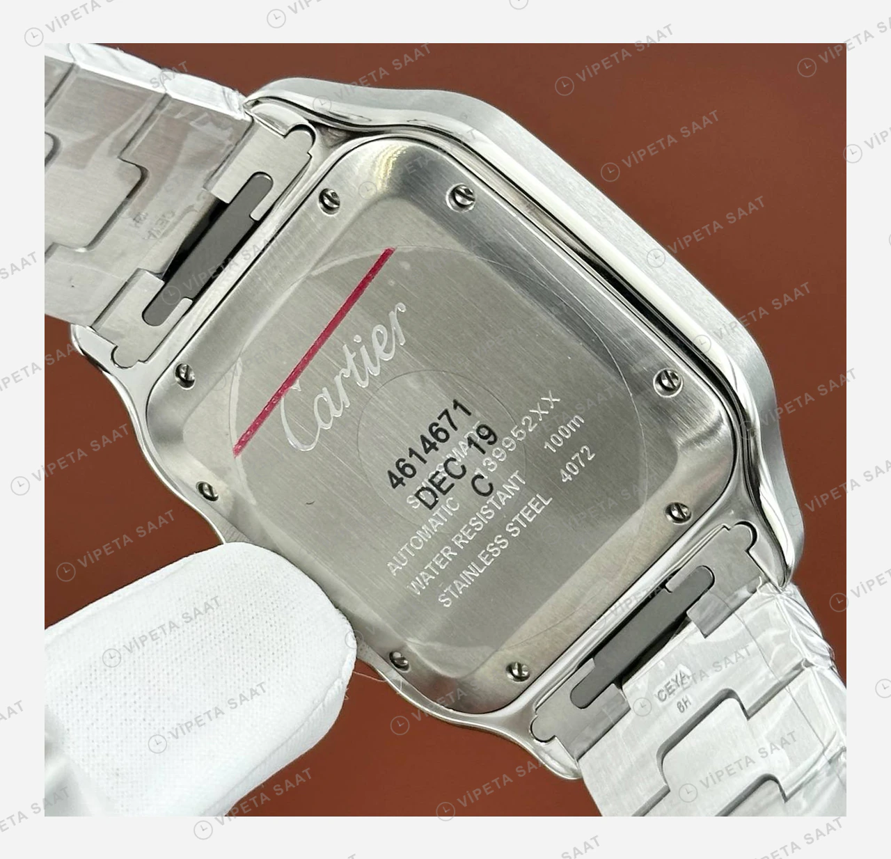Cartier Santos Beyaz Altın Bezel Çift Renk Super Clone ETA Eta Saat detay 4