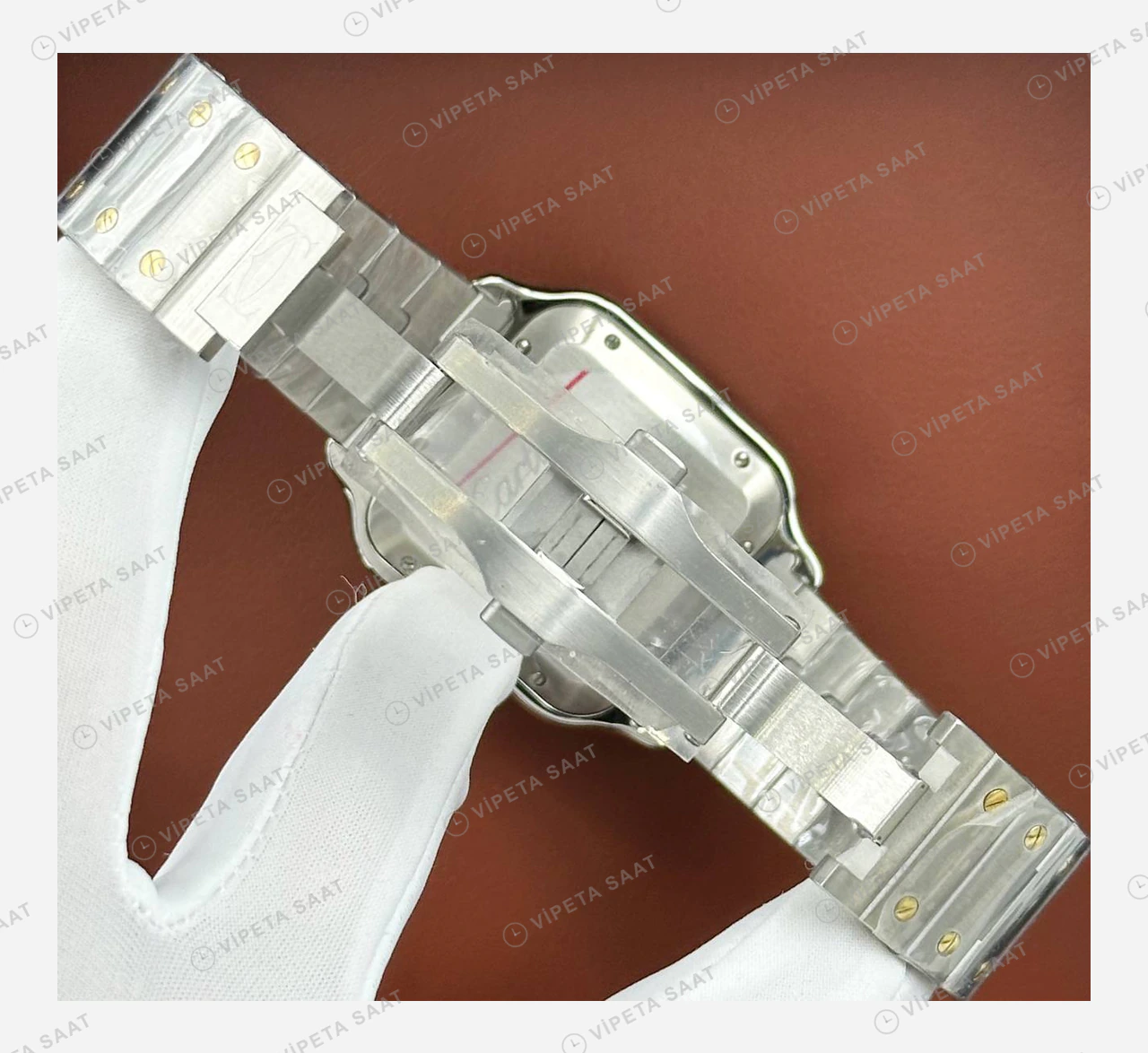 Cartier Santos Beyaz Altın Bezel Çift Renk Super Clone ETA Eta Saat detay 5