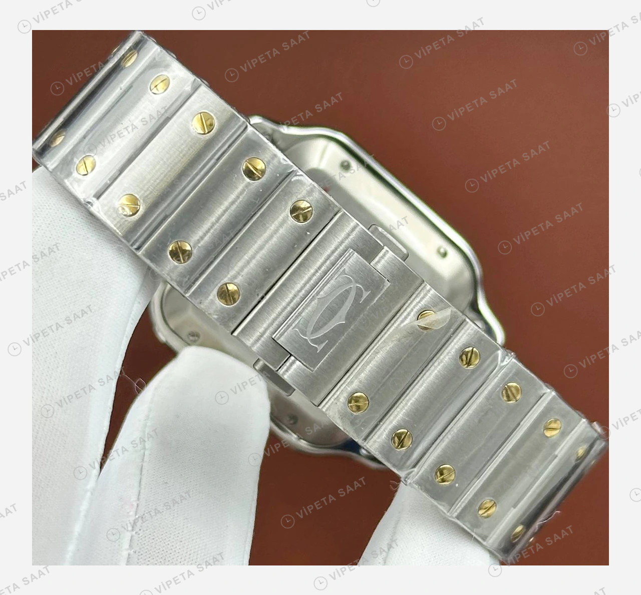 Cartier Santos Beyaz Altın Bezel Çift Renk Super Clone ETA Eta Saat detay 7