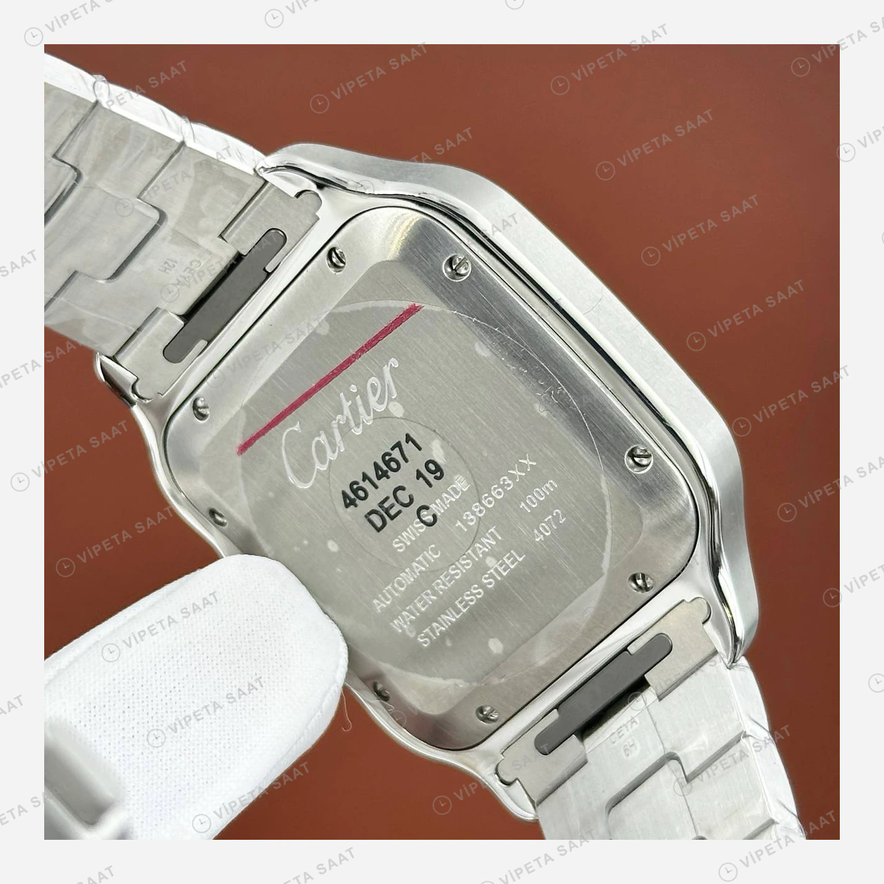 Cartier Santos Beyaz Altın Çift Renk Kadran Super Clone ETA Eta Saat detay 3