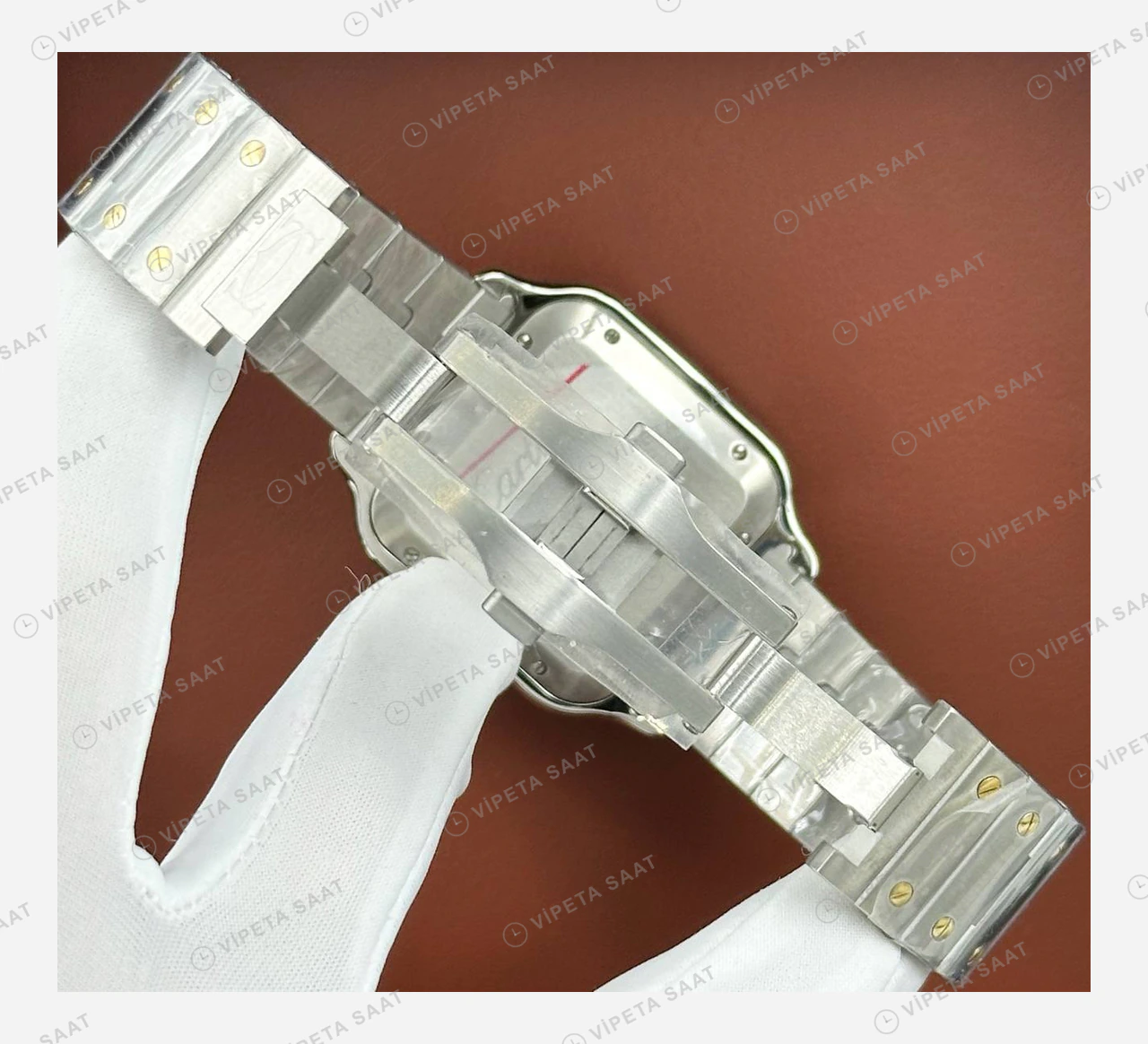 Cartier Santos Beyaz Altın Çift Renk Kadran Super Clone ETA Eta Saat detay 6