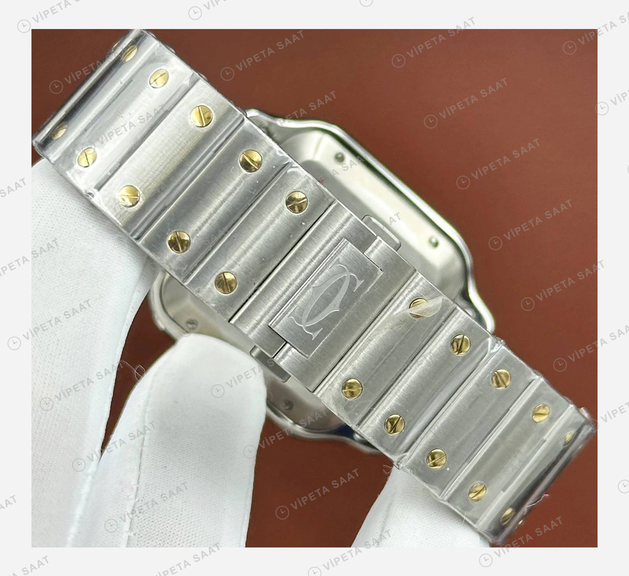 Cartier Santos Beyaz Altın Çift Renk Kadran Super Clone ETA Eta Saat detay 7