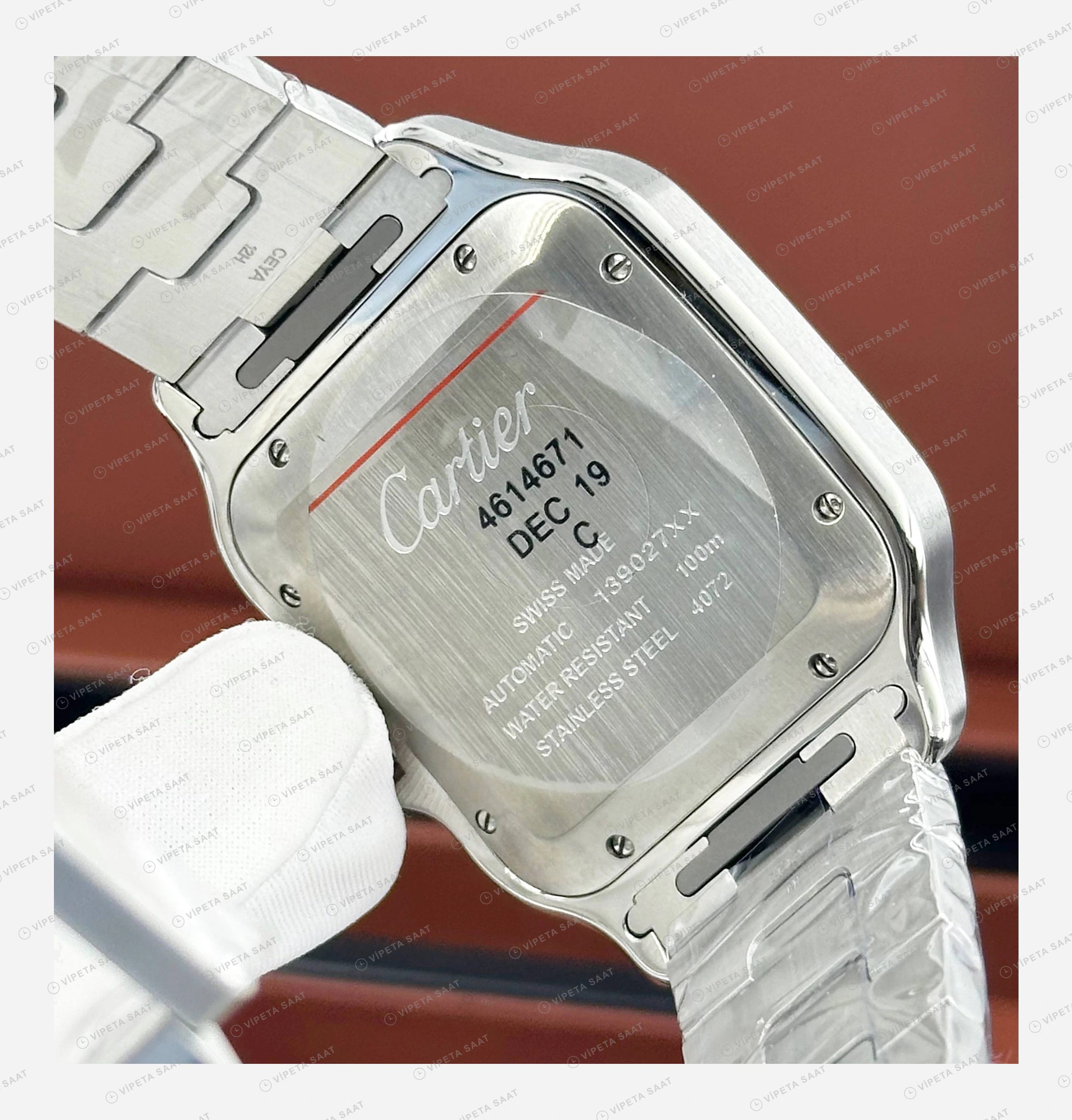 Cartier Santos Beyaz Altın Çift Renk Orta Super Clone ETA Eta Saat detay 3
