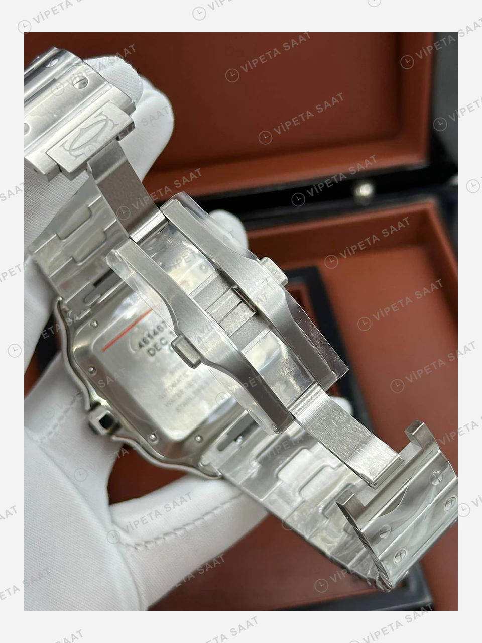 Cartier Santos Beyaz Kadran Çelik Bileklik Super Clone ETA Eta Saat detay 6