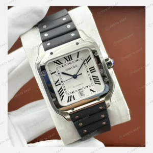 Cartier Santos Beyaz Kadran Çelik Büyük Super Clone ETA Eta Saat detay 4