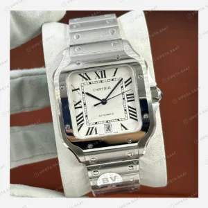 Cartier Santos Beyaz Kadran Çelik Düz Super Clone ETA Eta Saat detay 3