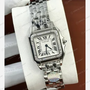 Cartier Santos Beyaz Kadran Çelik Parlak Super Clone ETA Eta Saat karşıdan görünüm