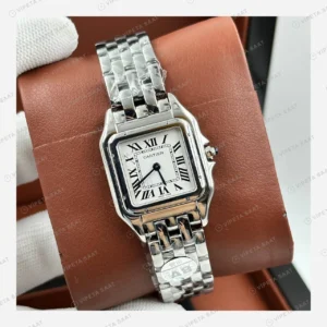 Cartier Santos Beyaz Kadran Çelik Yan Super Clone ETA Eta Saat karşıdan görünüm
