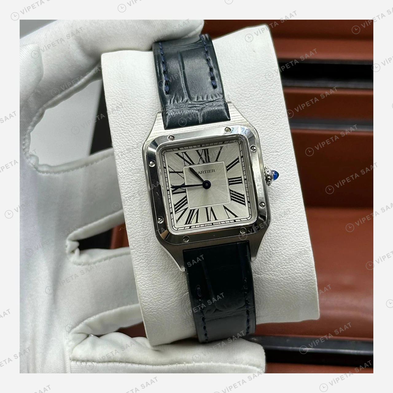 Cartier Santos-Dumont 31.4 mm WSSA0023 Santos Beyaz Kadran Deri Klasik Super Clone ETA Saat ürün görseli 1