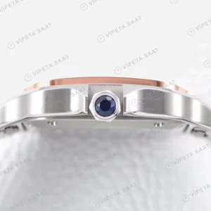Cartier Santos Celik Rose Kasa Beyaz Kadran Celik Kordon Super Clone Eta Eta Saat karşıdan görünüm
