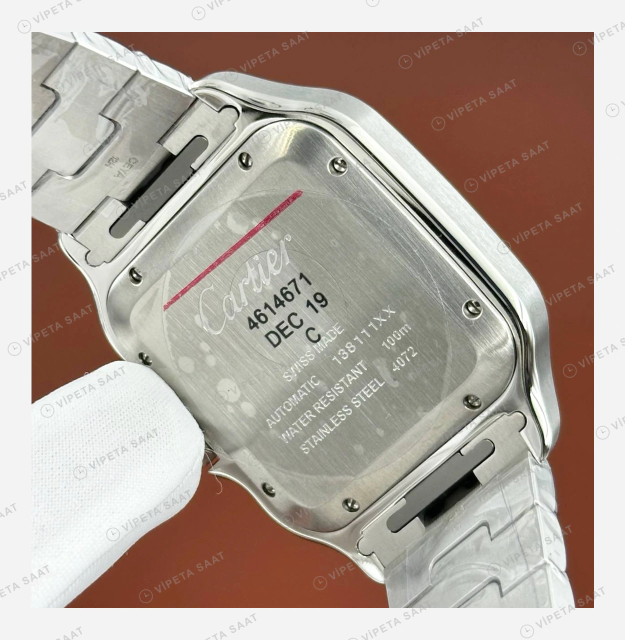 Cartier Santos Çelik Yan Bileklik Görsel Super Clone ETA Eta Saat detay 3