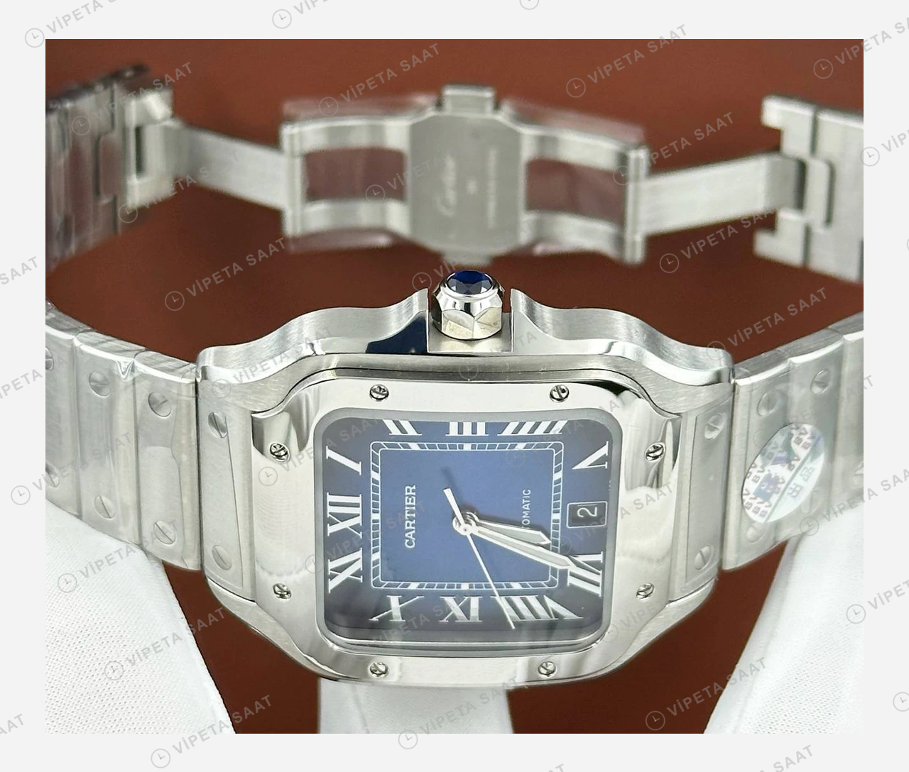 Cartier Santos Çelik Yan Bileklik Görsel Super Clone ETA Eta Saat detay 6