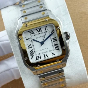 Cartier Santos De Cartier 35 mm W2SA0016 Two Tone Beyaz Kadran Bayan Super Clone ETA Saat karşıdan görünüm