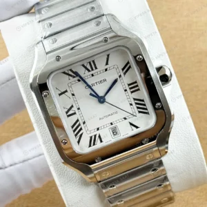 Cartier Santos De Cartier 35 mm WSSA0029 Çelik Beyaz Kadran Bayan Super Clone ETA Saat karşıdan görünüm
