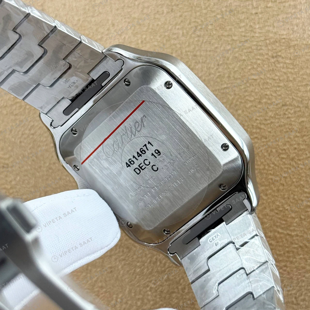 Cartier Santos De Cartier 35 mm WSSA0029 Çelik Beyaz Kadran Bayan Super Clone ETA Saat detay 4