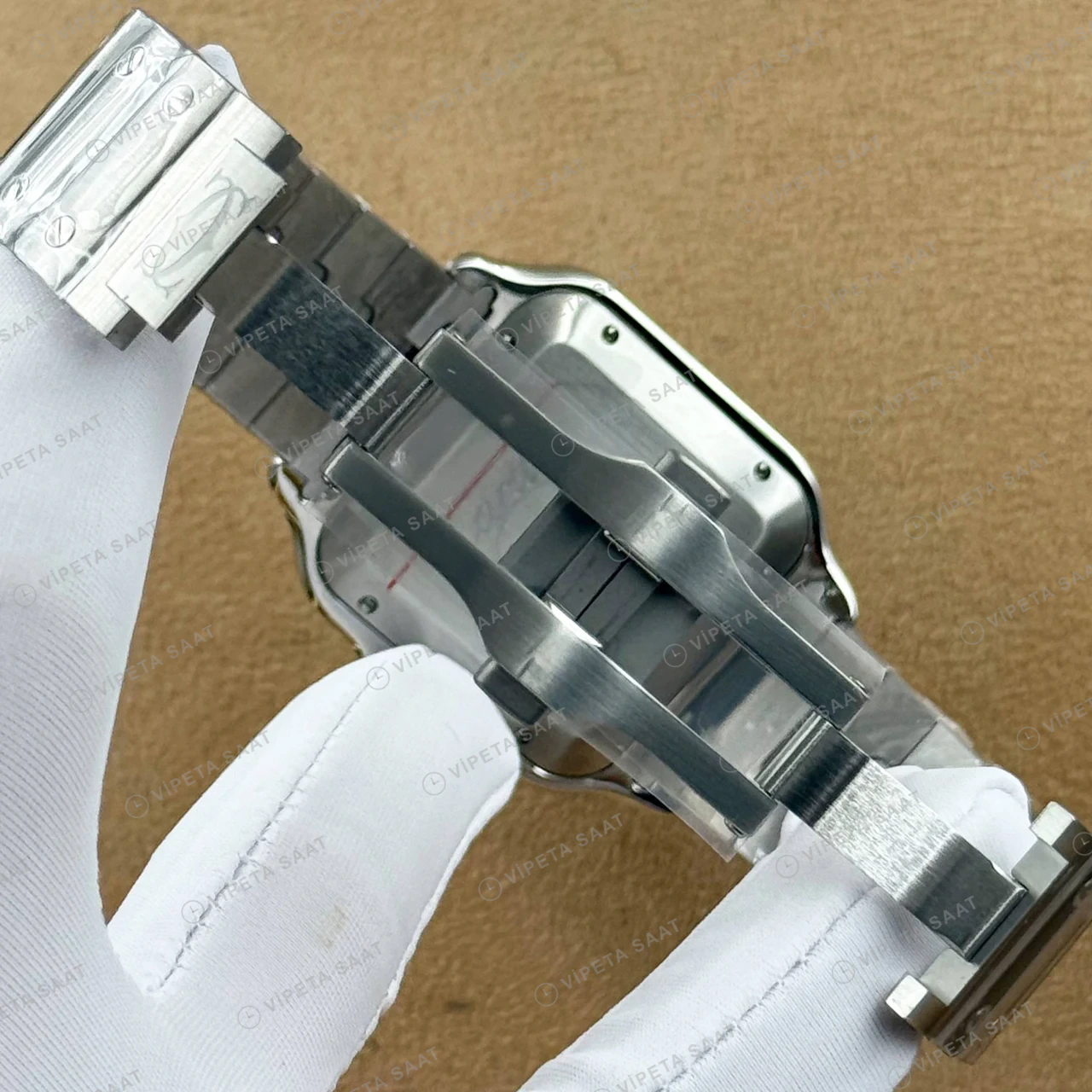 Cartier Santos De Cartier 35 mm WSSA0029 Çelik Beyaz Kadran Bayan Super Clone ETA Saat detay 5