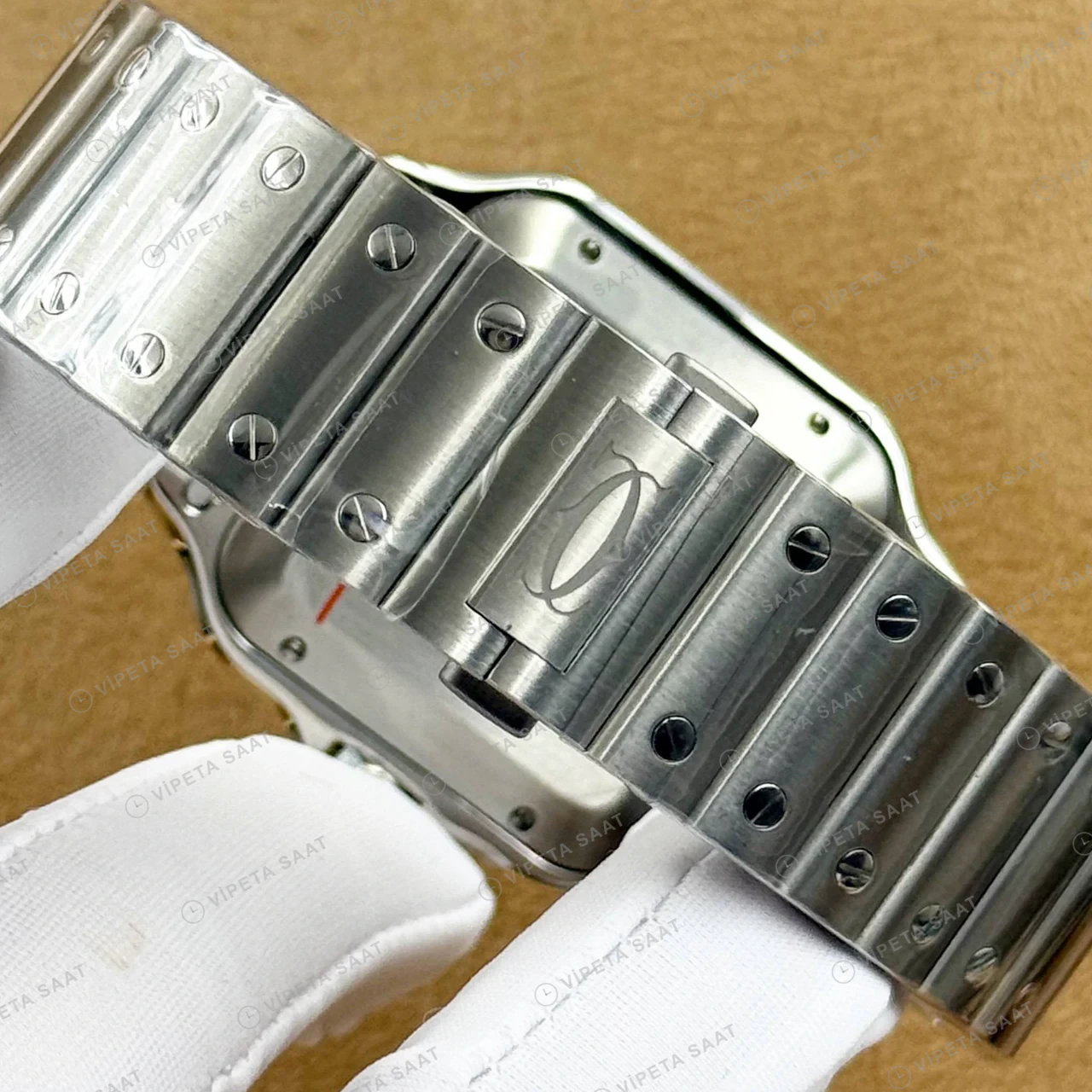 Cartier Santos De Cartier 35 mm WSSA0029 Çelik Beyaz Kadran Bayan Super Clone ETA Saat detay 6