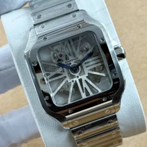 Cartier Santos De Cartier Skeleton 39.8 mm WHSA0007 Çelik İskelet Kadran Super Clone ETA Saat karşıdan görünüm