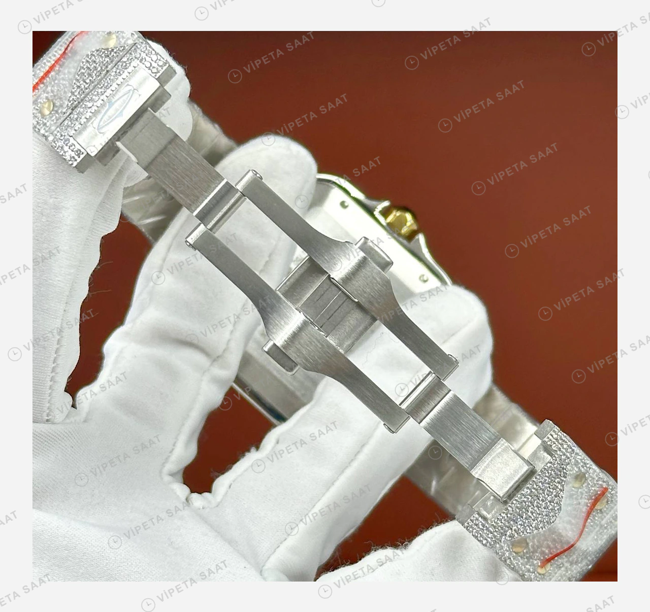 Cartier Santos Elmas Taşlı Beyaz Saf Super Clone ETA Eta Saat detay 5