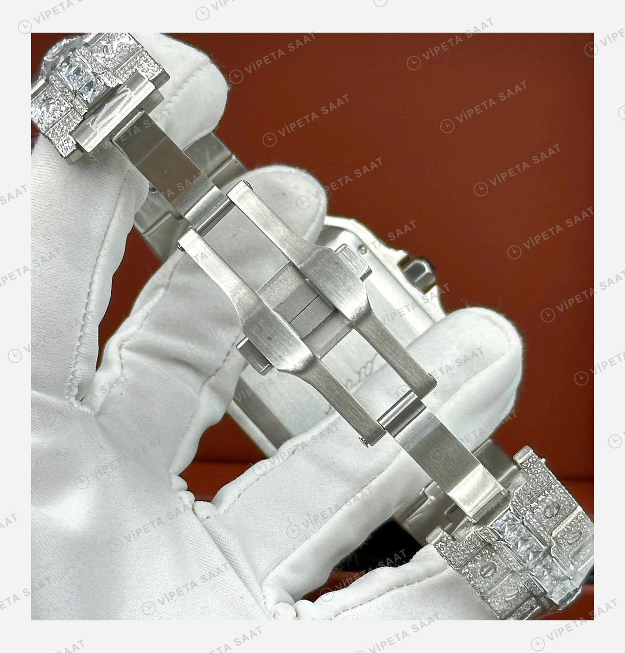 Cartier Santos Elmas Taşlı Full Çelik Super Clone ETA Eta Saat detay 4