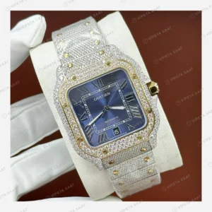 Cartier Santos Elmas Taşlı Mavi Rose Kadran Super Clone ETA Eta Saat detay 5