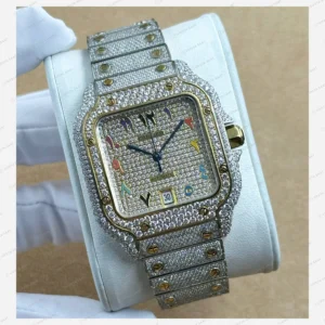 Cartier Santos Elmas Taşlı Pave Büyük Super Clone ETA Eta Saat detay 6