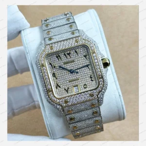 Cartier Santos Elmas Taşlı Pave Çift Renk Super Clone ETA Eta Saat detay 5