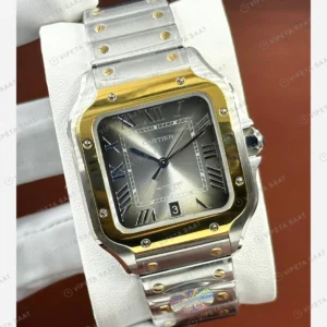 Cartier Santos Gri Kadran Çift Renk Super Clone ETA Eta Saat detay 5