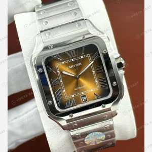 Cartier Santos Kahve Kadran Çift Renk Super Clone ETA Eta Saat karşıdan görünüm