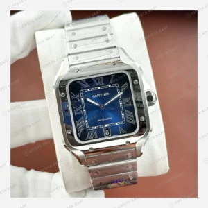 Cartier Santos Mavi Kadran Çelik Parlak Super Clone ETA Eta Saat detay 4