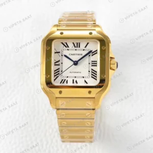 Cartier Santos Sari Altin Kasa Beyaz Kadran Celik Kordon Super Clone Eta Eta Saat yan görünüm