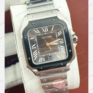 Cartier Santos Siyah Kadran Çelik Super Clone ETA Eta Saat karşıdan görünüm