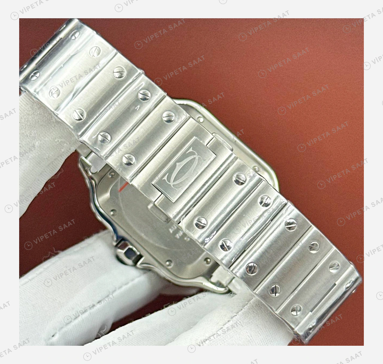 Cartier Santos Siyah Kadran Çelik Super Clone ETA Eta Saat detay 5