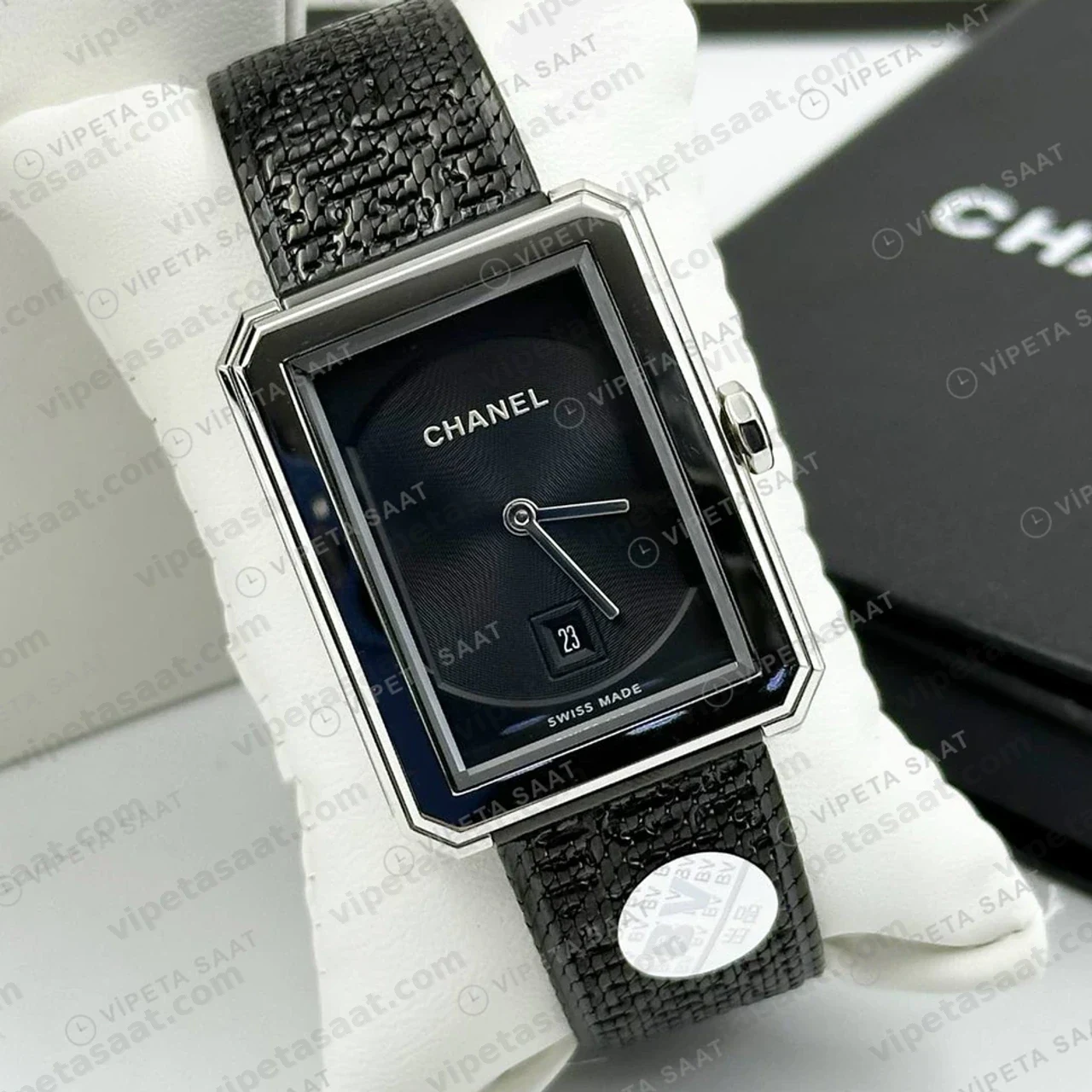 Chanel Boy-Friend Siyah Kadran Tweed Koyu Super Clone ETA Saat detay 5