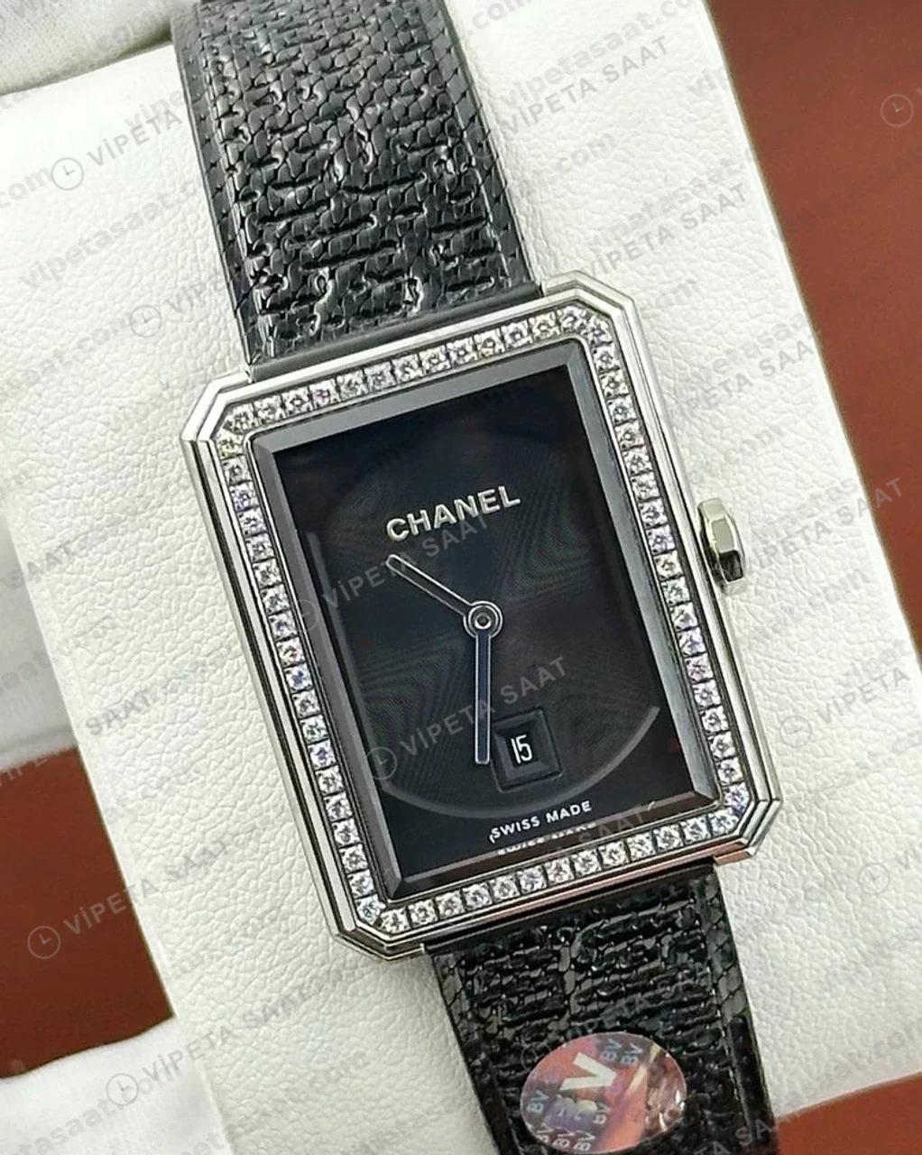 Chanel Boy-Friend Siyah Kadran Tweed Orta Super Clone ETA Saat detay 5