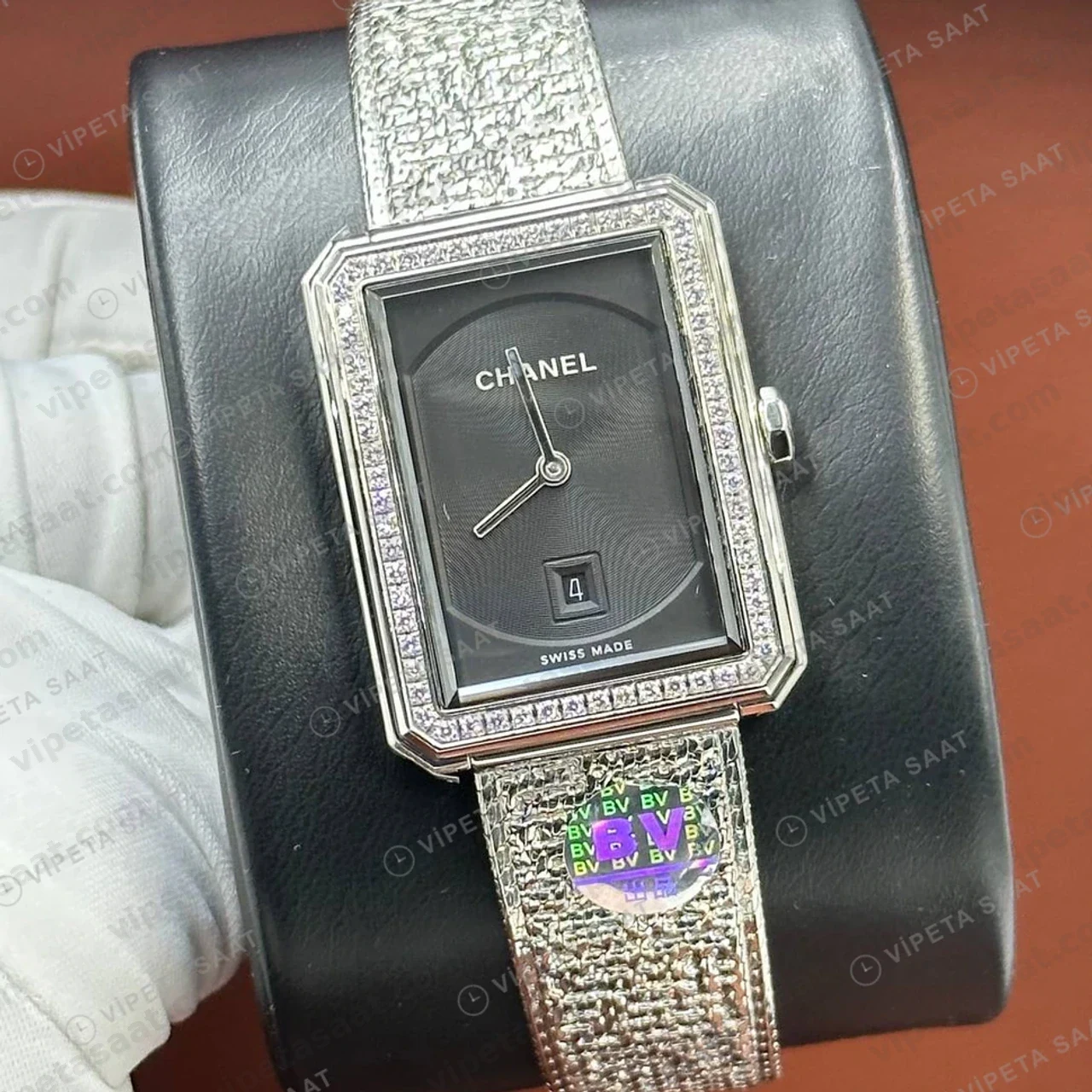 Chanel Boy-Friend Tweed Kordon Bileklik Super Clone ETA Saat detay 3