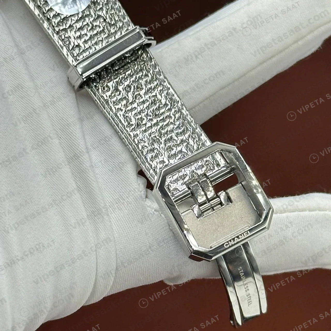 Chanel Boy-Friend Tweed Kordon Bileklik Super Clone ETA Saat detay 5