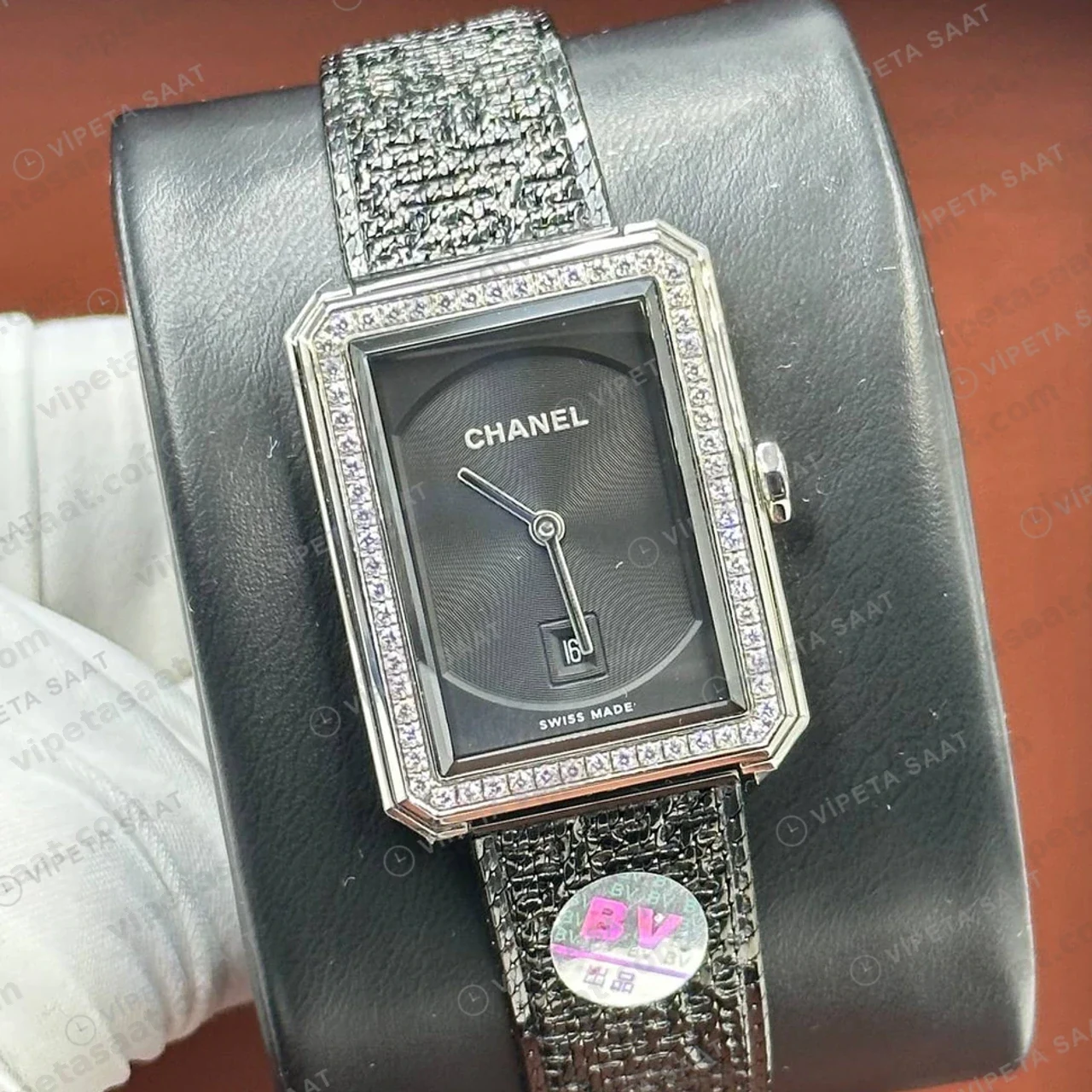 Chanel Boy-Friend Tweed Kordon Koyu Super Clone ETA Saat detay 3