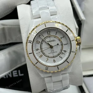 Chanel J12 Beyaz Seramik Altın Bezel Super Clone ETA Saat karşıdan görünüm