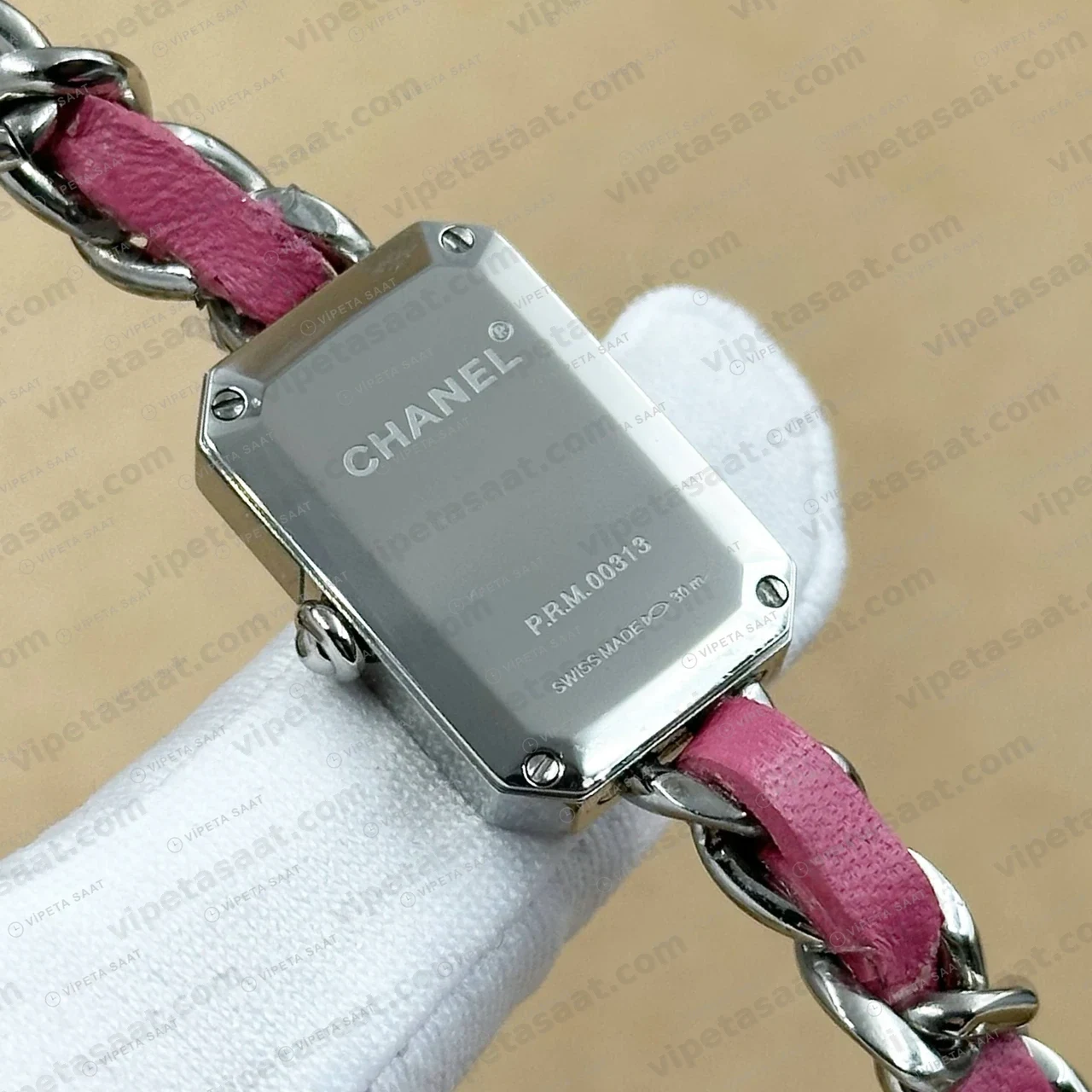 Chanel Premiere Beyaz Kadran Pembe Zincir Super Clone ETA Saat detay 6