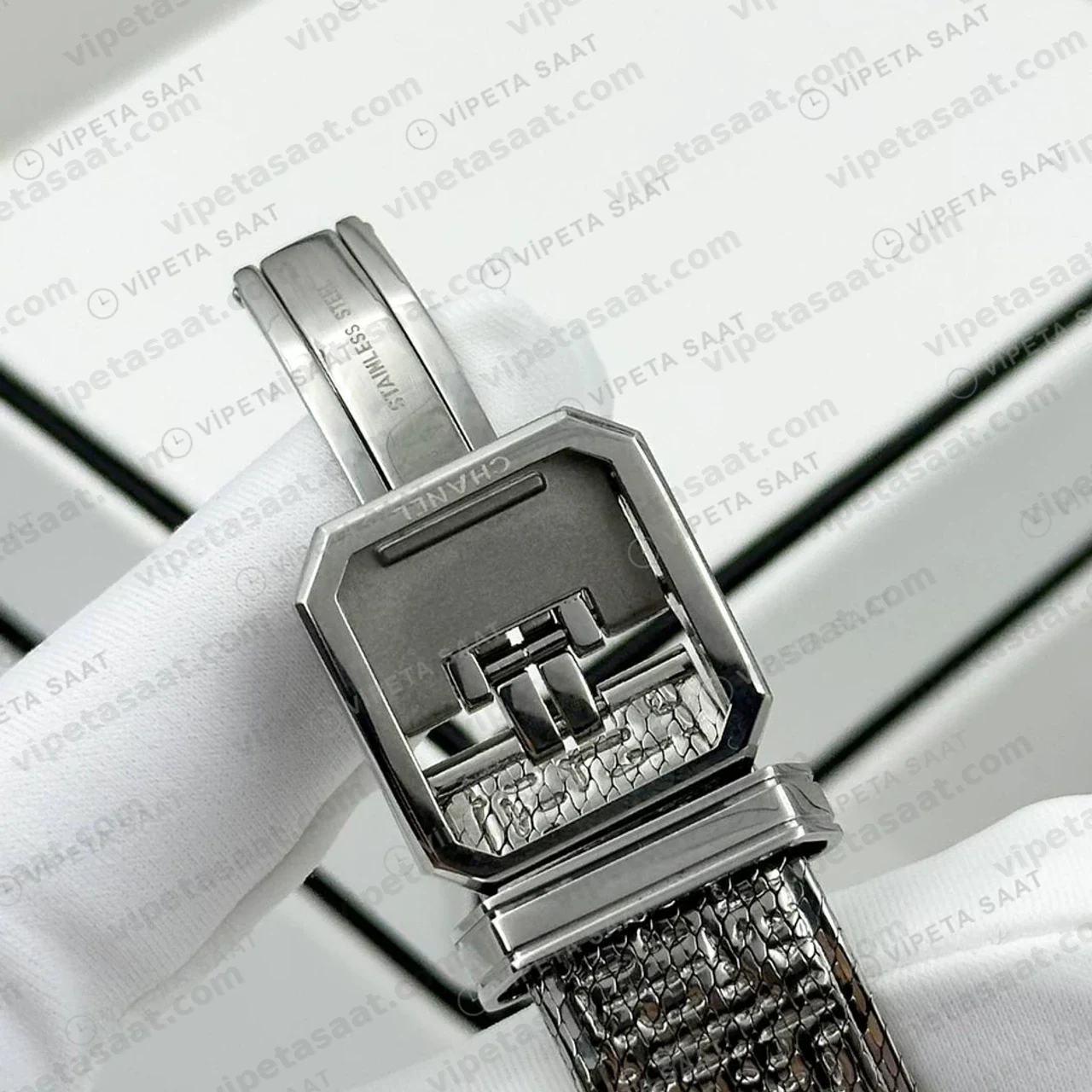 Chanel Premiere Gümüş Kadran Tweed Super Clone ETA Saat detay 4